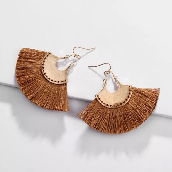 Grit and Grace Jewelry - Vintage Gold Mustard Tassel Fan Drop Earrings
